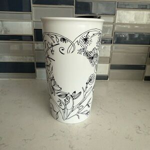 White Floral Heart Starbucks Travel Tumbler